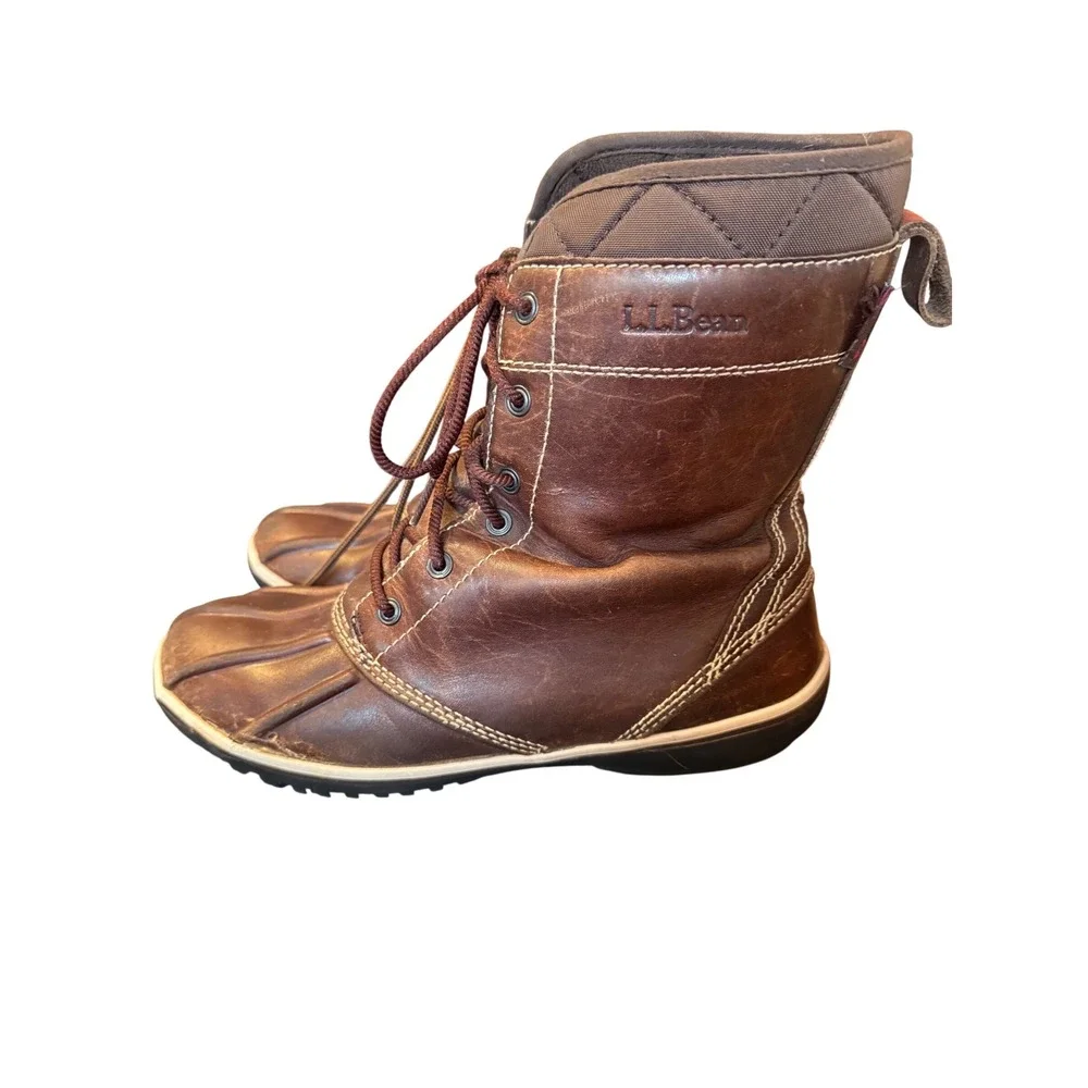 LL Bean Bar‎ Harbor Tek 2.5 Leather Duck Boots Brown Waterproof Womens 8 301344